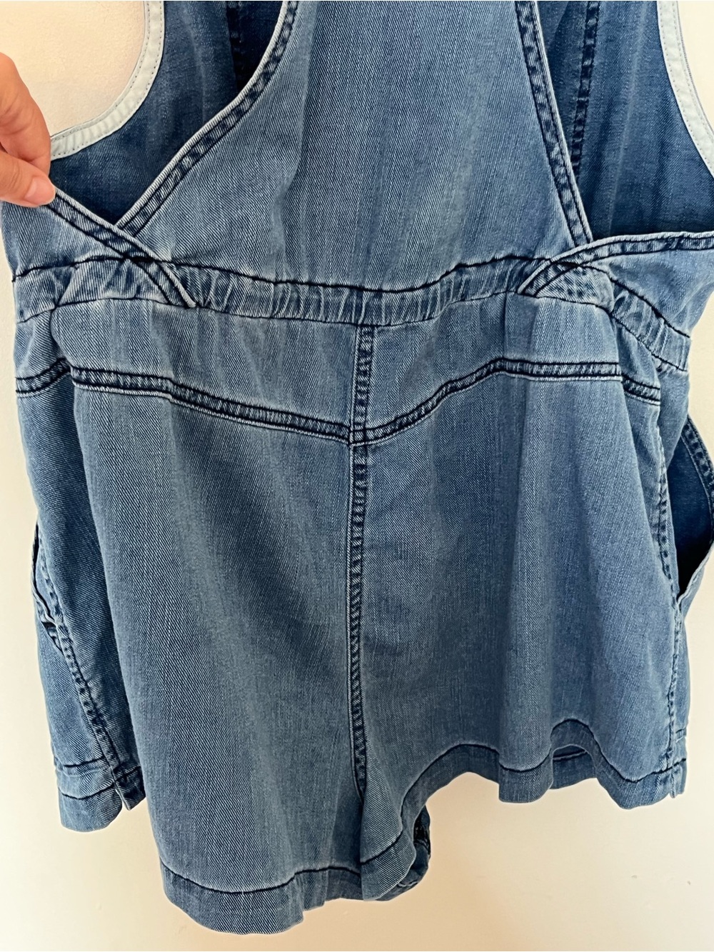 Aritzia Wilfred Free Beatriz Denim Romper Medium Wash Overall Shorts Size Large - Picture 7 of 9